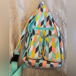Sling back bag - teal, gray, and coral